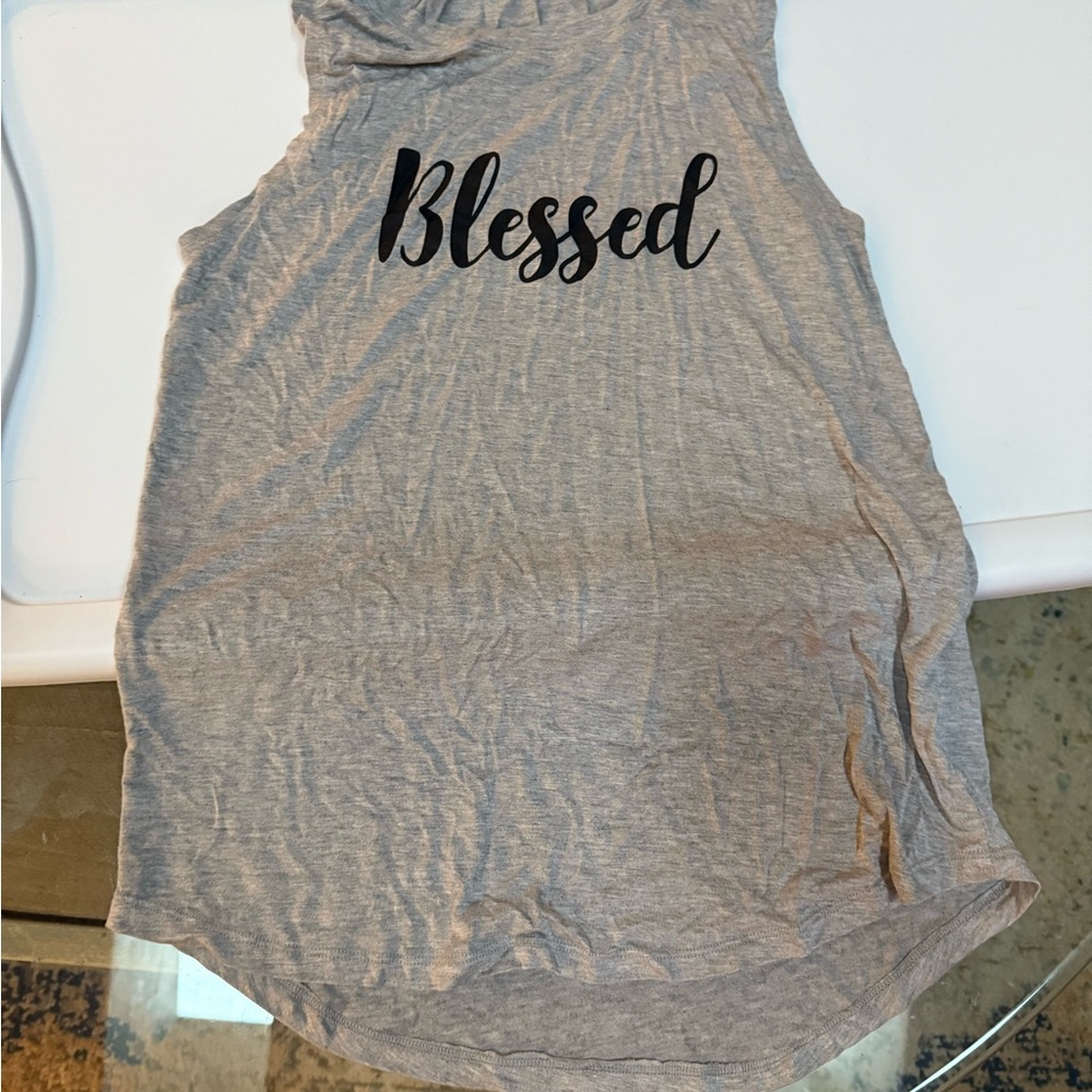 Miken Gray Sleeveless Muscle Tee Blessed Print